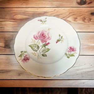 Vintage Crown Heiden Bavaria Salad Plate Scallop Edges Gold Trim Pink Rose 7.5"